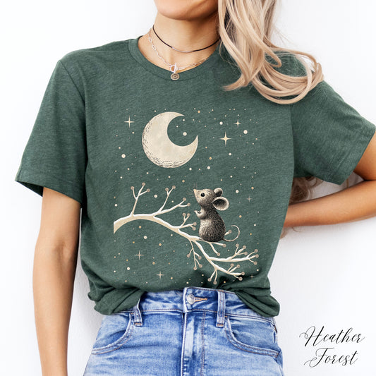 Mouse and Moon Christmas Shirt - Cottagecore Winter Animal Shirt