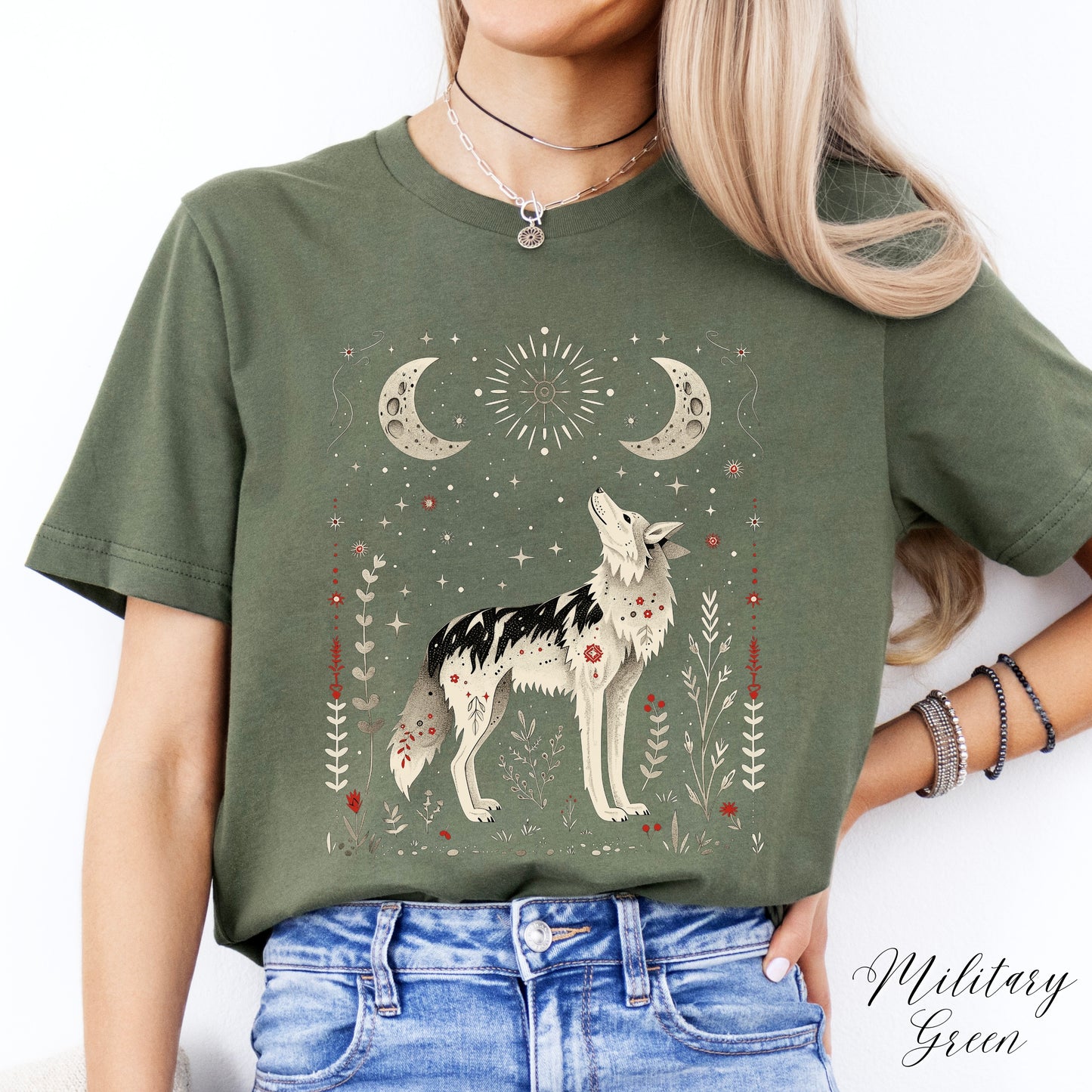 Scandinavian Wolf Shirt - Mystic Wolf Moon Graphic Tee