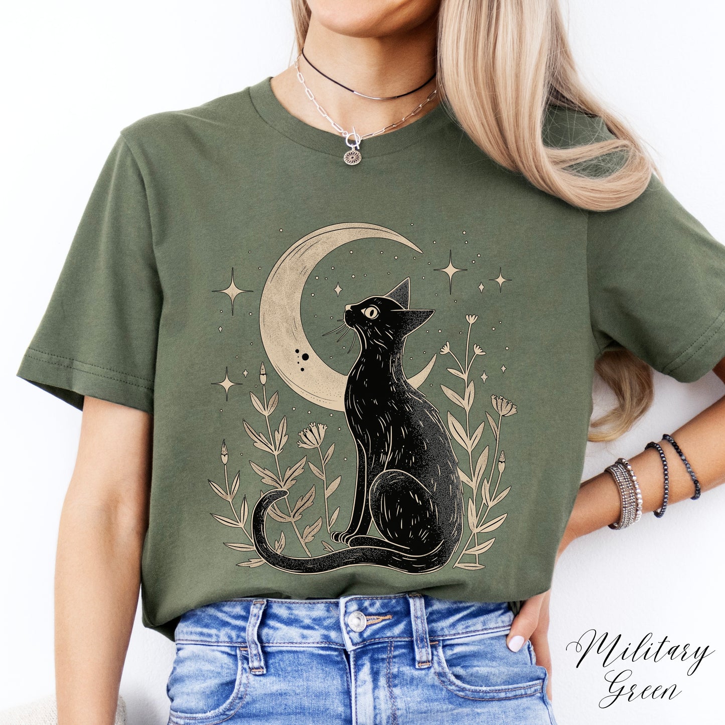 Mystic Moon and Cat Shirt - Vintage Style Boho Shirt