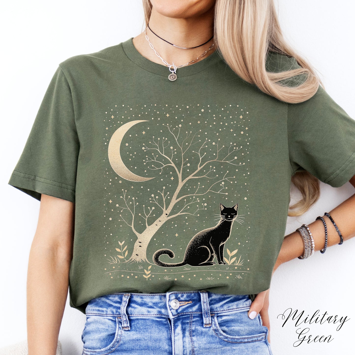 Moonlit Cat Shirt - Bohemian Moon Cat Vintage Graphic Tee