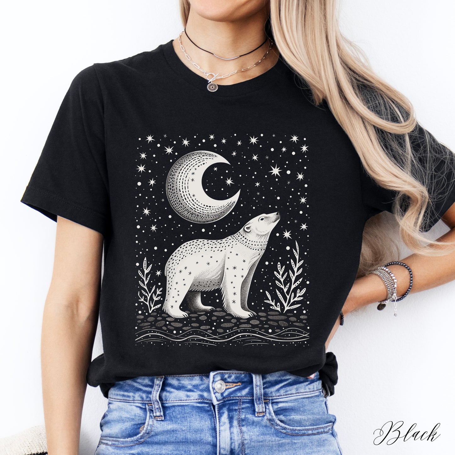 Boho Moon and Polar Bear Shirt - Nordic Christmas Shirt