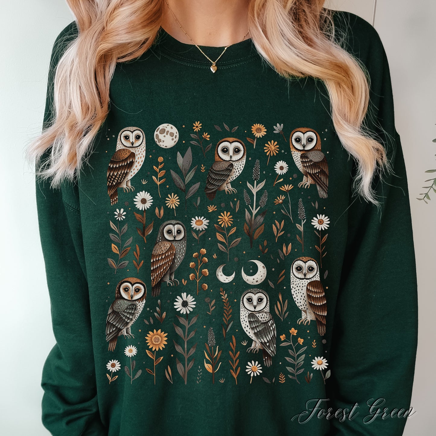 Goblincore Moon and Owl Sweatshirt - Boho Woodland Creature Jumper