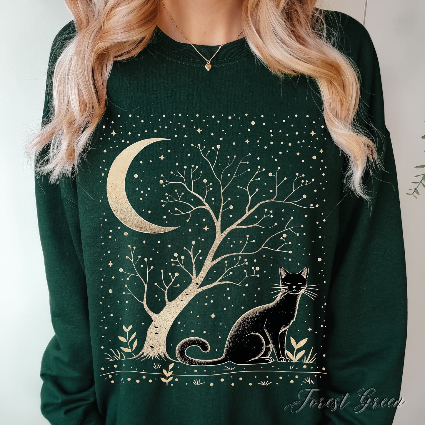 Mystical Cat Sweatshirt - Cat, Tree and Moon Jumper - Bohemian Celestial Sweatshirt