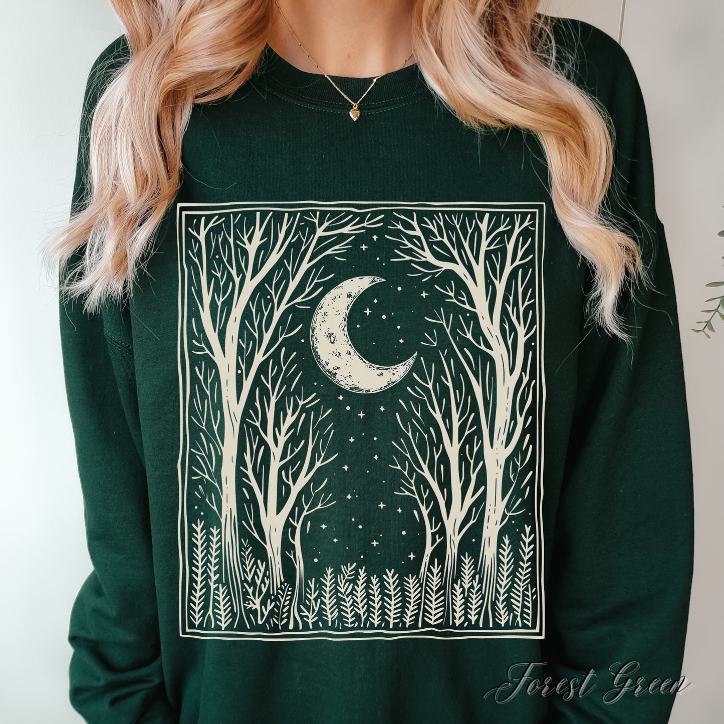 Bohemian Dark Forest Sweatshirt - Vintage Aesthetic Woodland and Moon Jumper