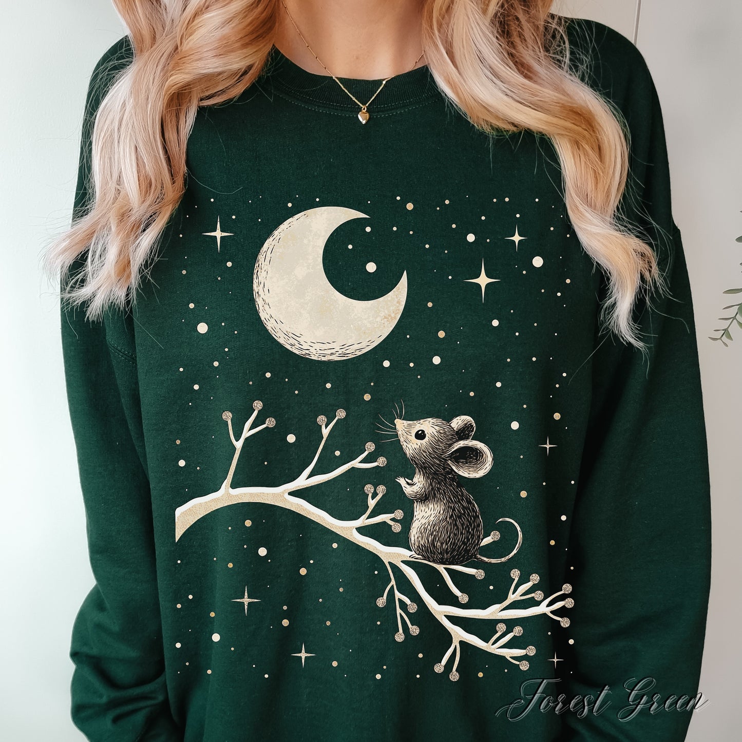 Winter Moon Mouse Christmas Sweatshirt - Celestial Winter Animal Jumper