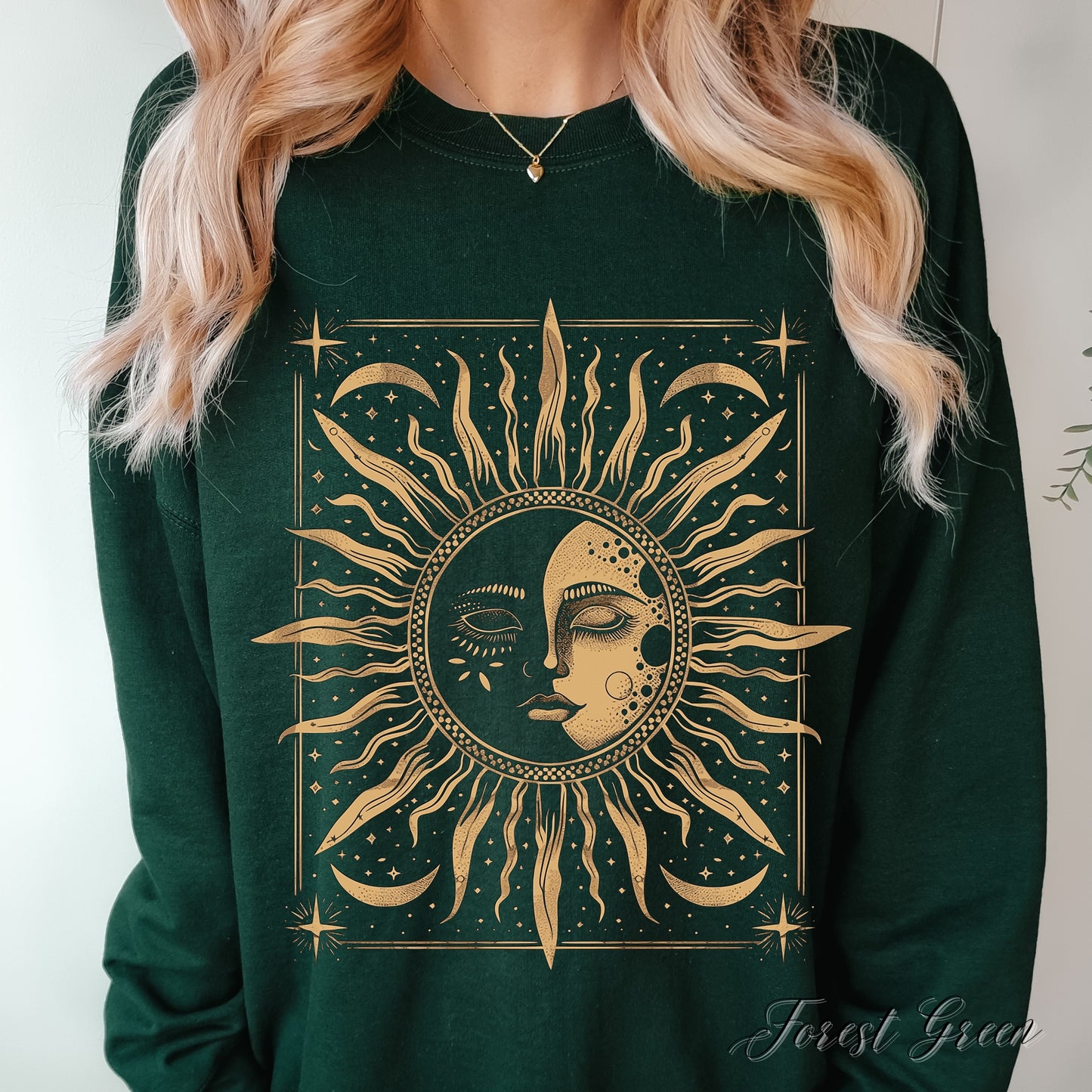 Boho Sun and Moon Phase Sweatshirt - Vintage Style Hippie Jumper