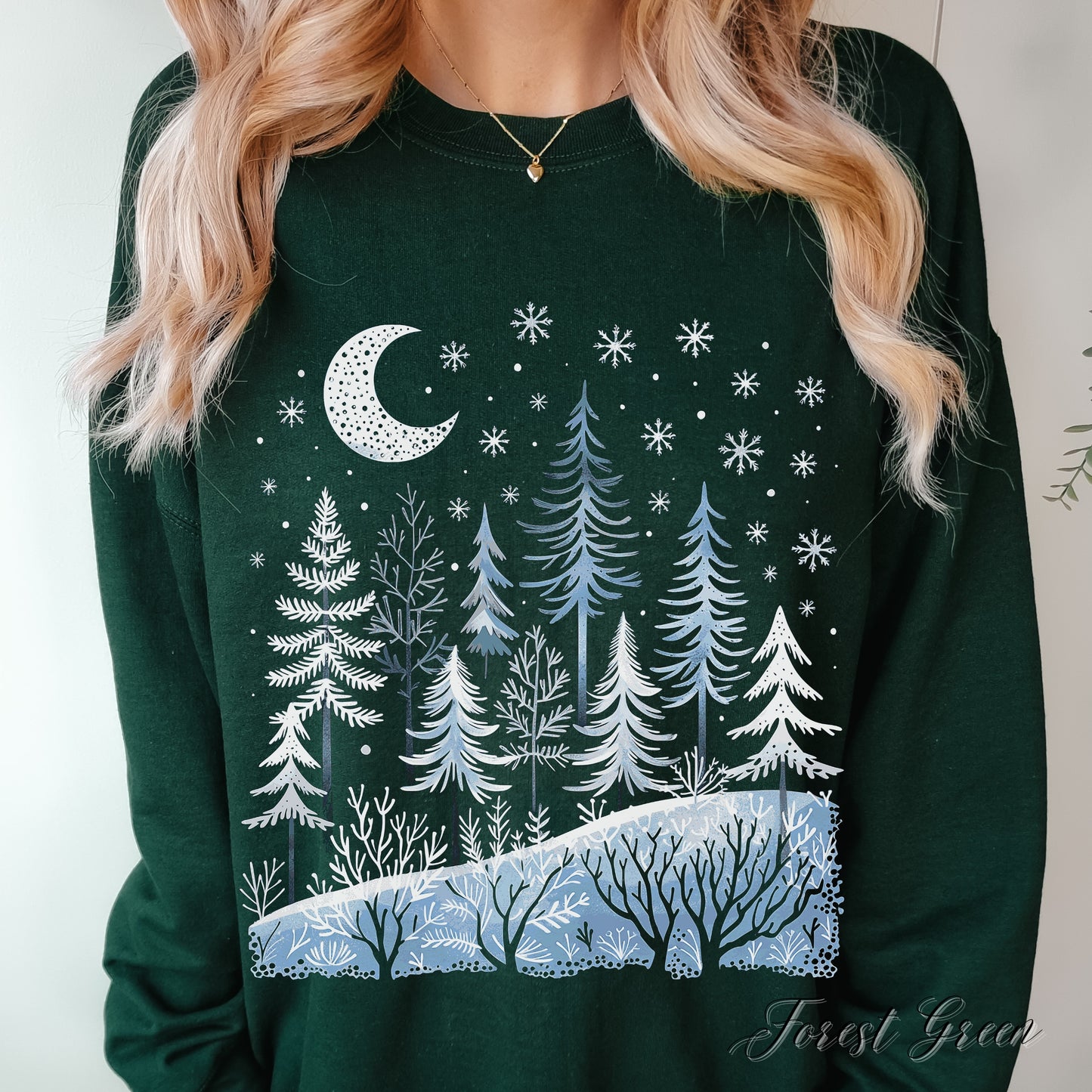 Boho Winter Forest Sweatshirt - Woodland and Moon Christmas Jumper