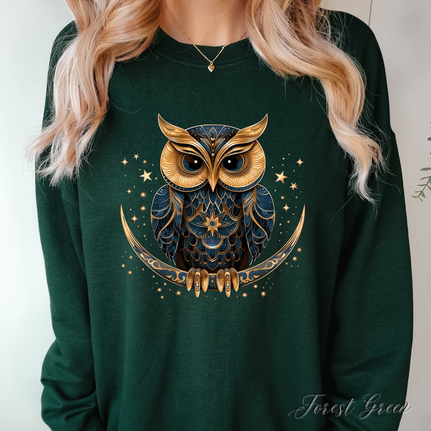 Celestial Moon Owl Sweatshirt - Bohemian Winter Sweatshirt - Christmas Sweatshirt