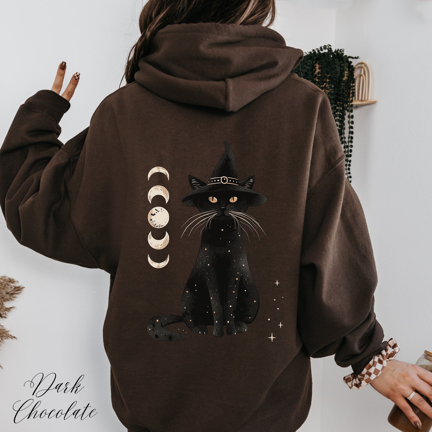 Halloween Cat Hoodie - Witch Cat Sweatshirt - Moon Cat Halloween Hoodie