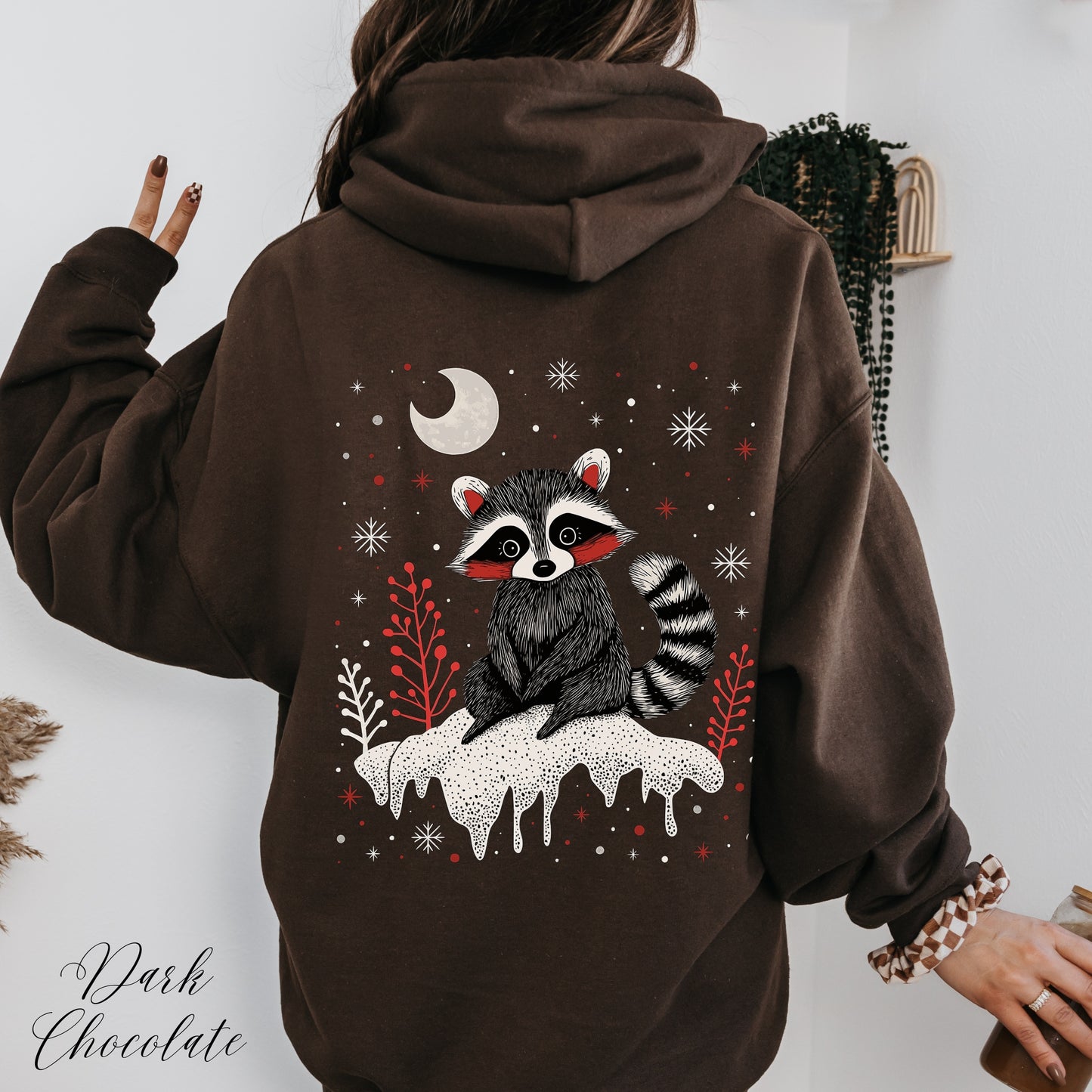 Festive Raccoon Hoodie - Christmas Hoodie - Winter Holiday Animal Hoodie