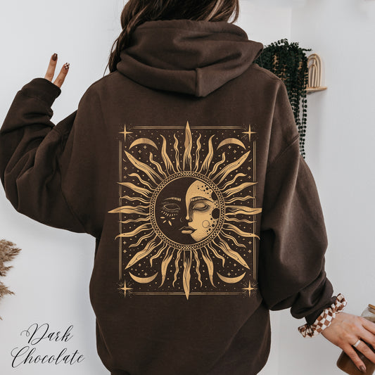 Hippie Sun and Moon Hoodie - Bohemian Vintage Graphic Hoodie