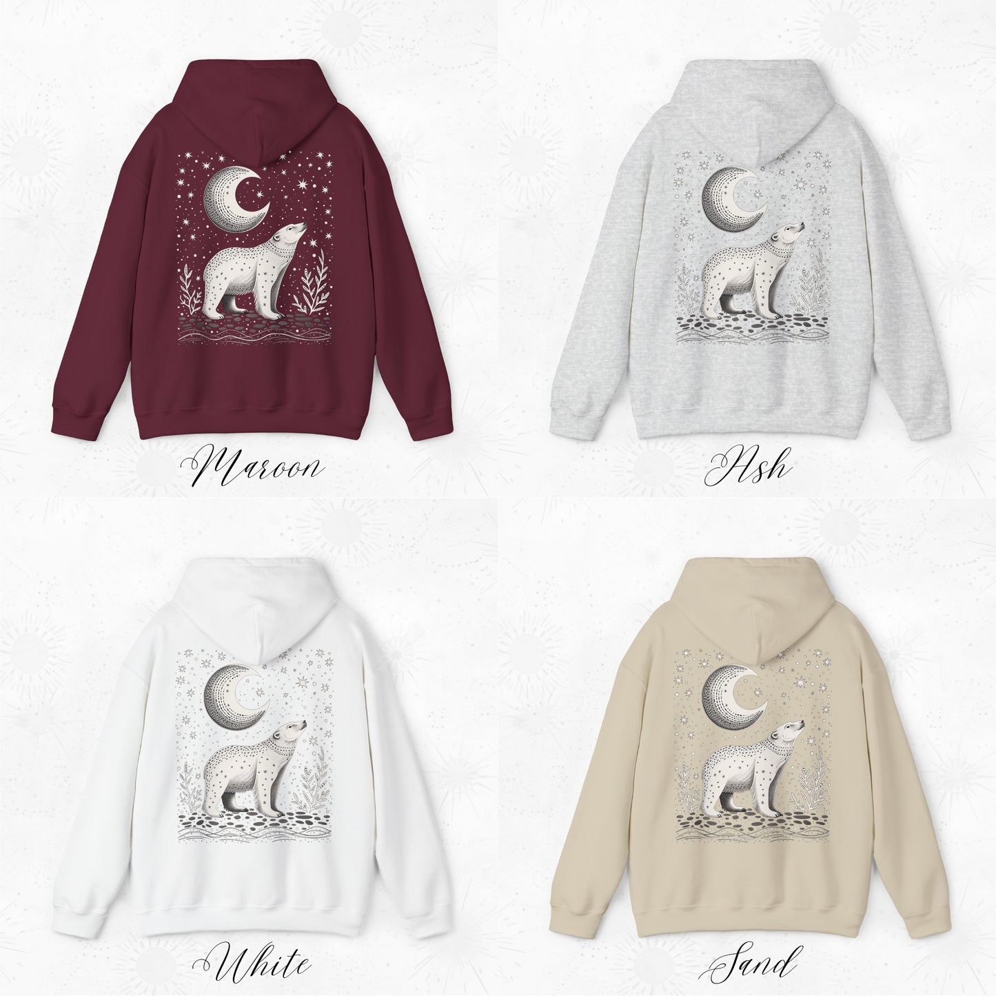 Celestial Polar Bear Hoodie - Boho Nordic Christmas Hoodie