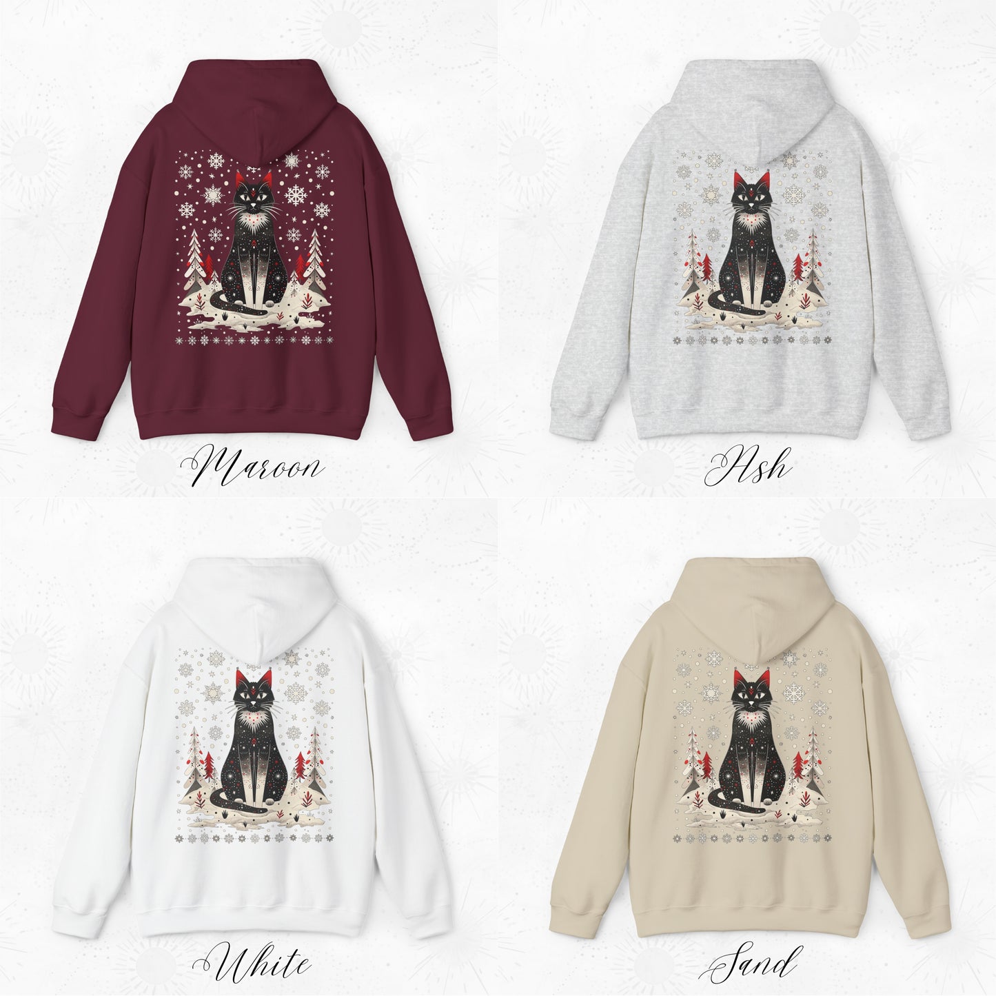 Scandinavian Christmas Cat Hoodie - Boho Christmas Hoodie