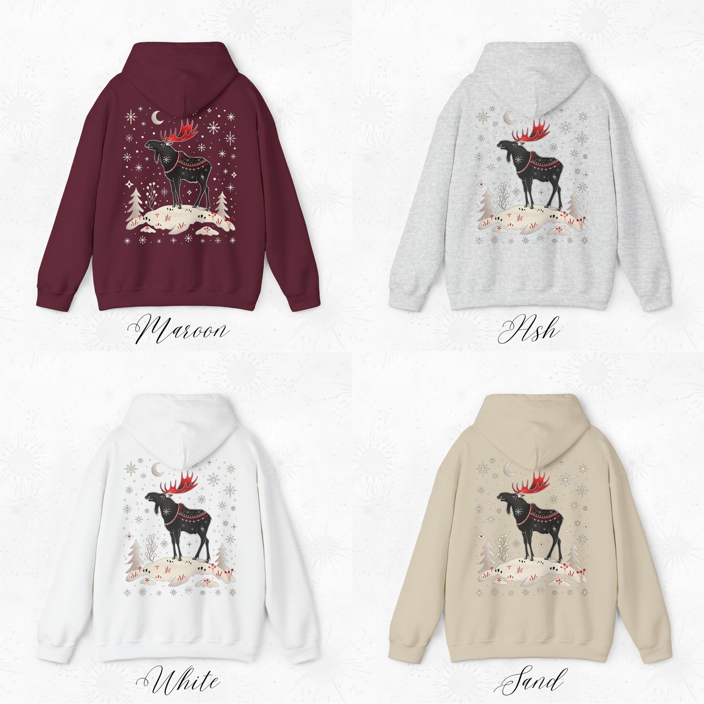 Snowy Moose Christmas Hoodie - Winter Deer Sweatshirt - Arctic Animal Holiday Gifts