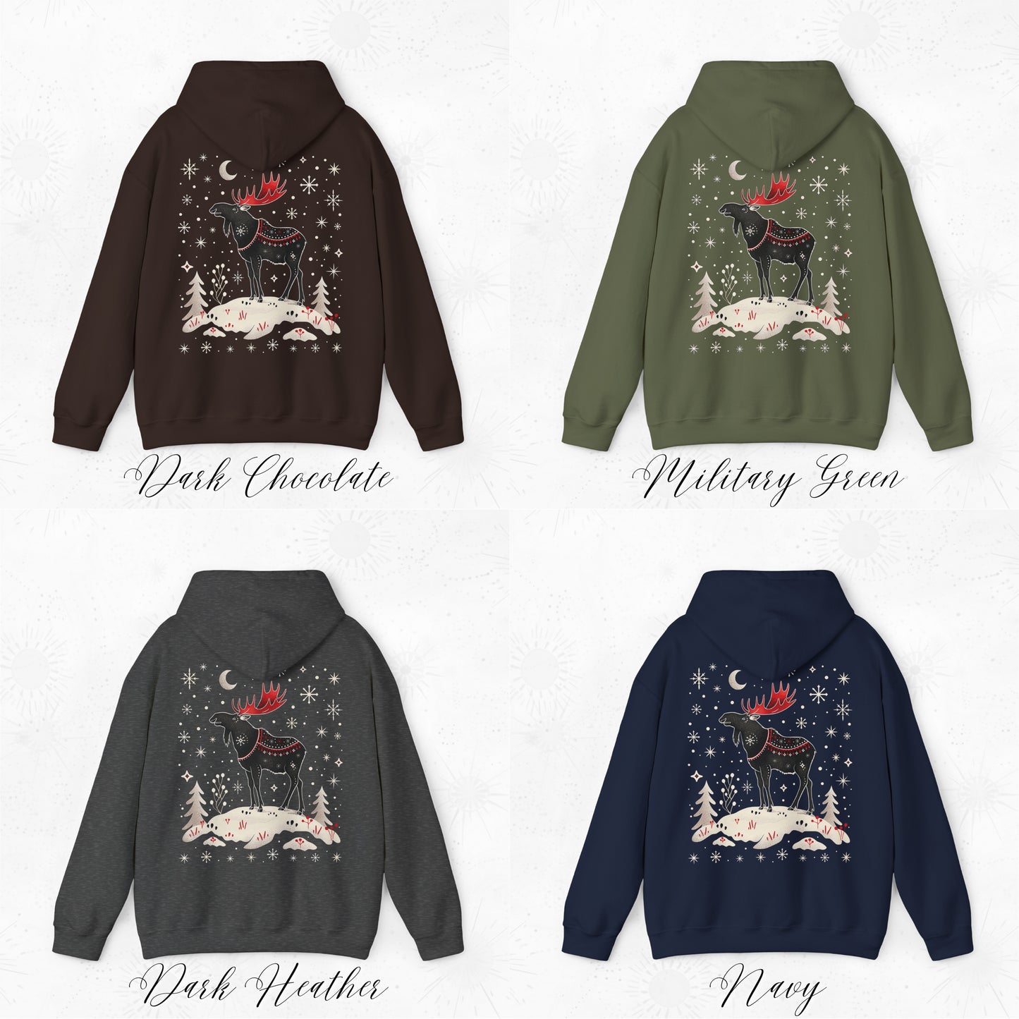 Snowy Moose Christmas Hoodie - Winter Deer Sweatshirt - Arctic Animal Holiday Gifts