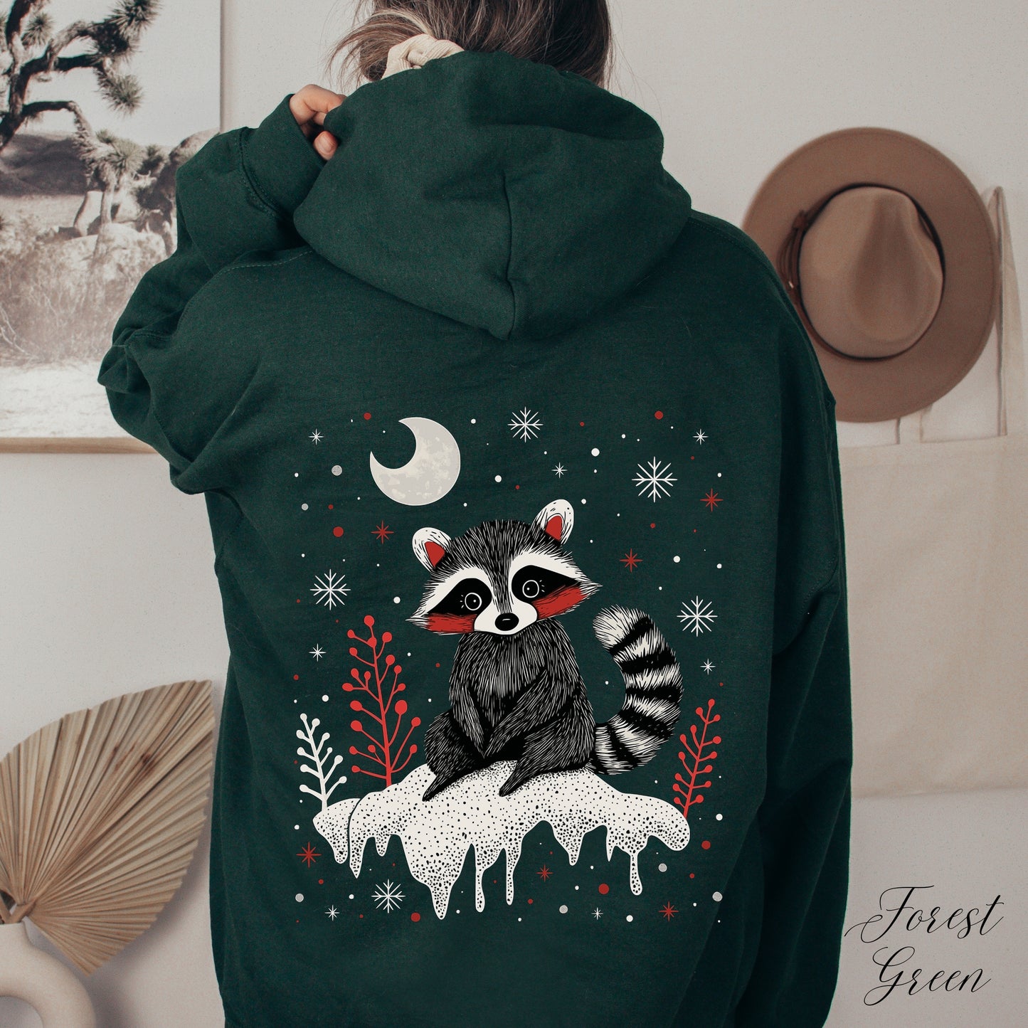 Festive Raccoon Hoodie - Christmas Hoodie - Winter Holiday Animal Hoodie