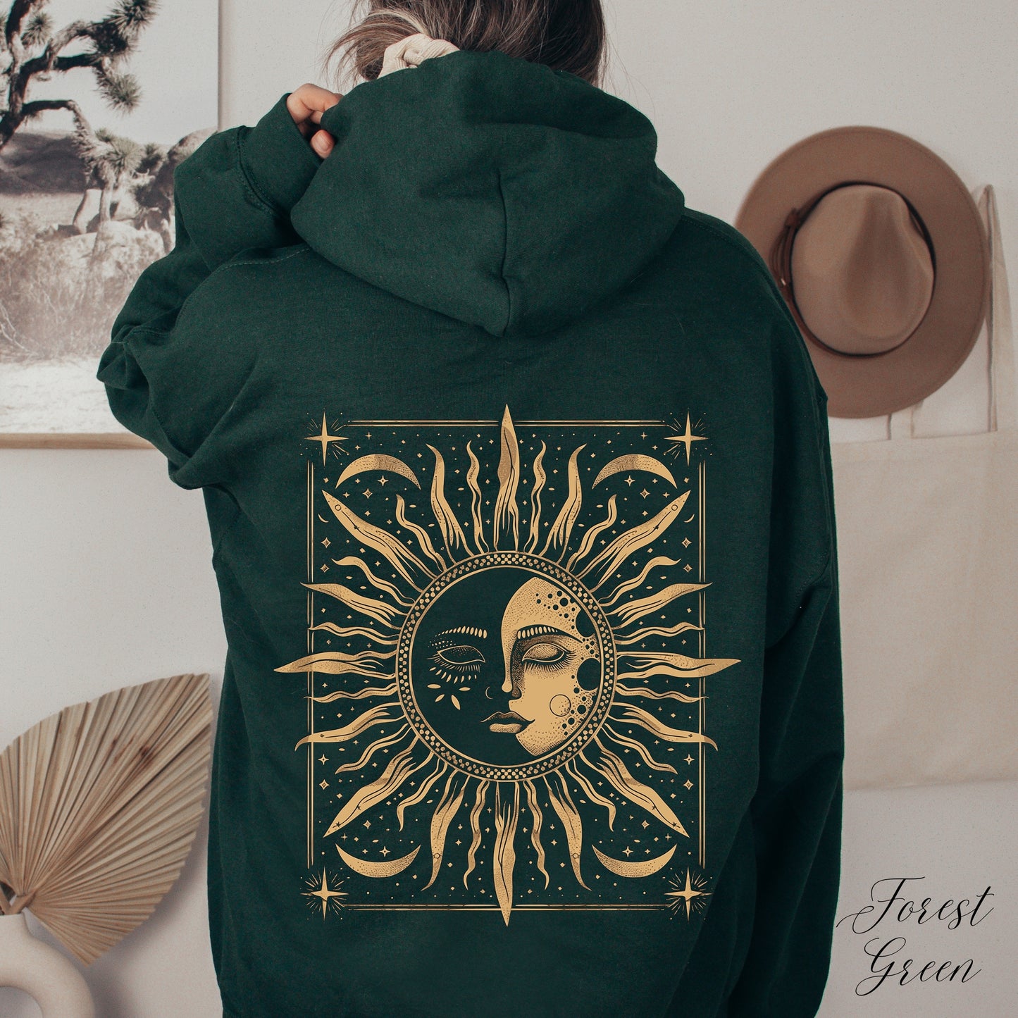 Hippie Sun and Moon Hoodie - Bohemian Vintage Graphic Hoodie