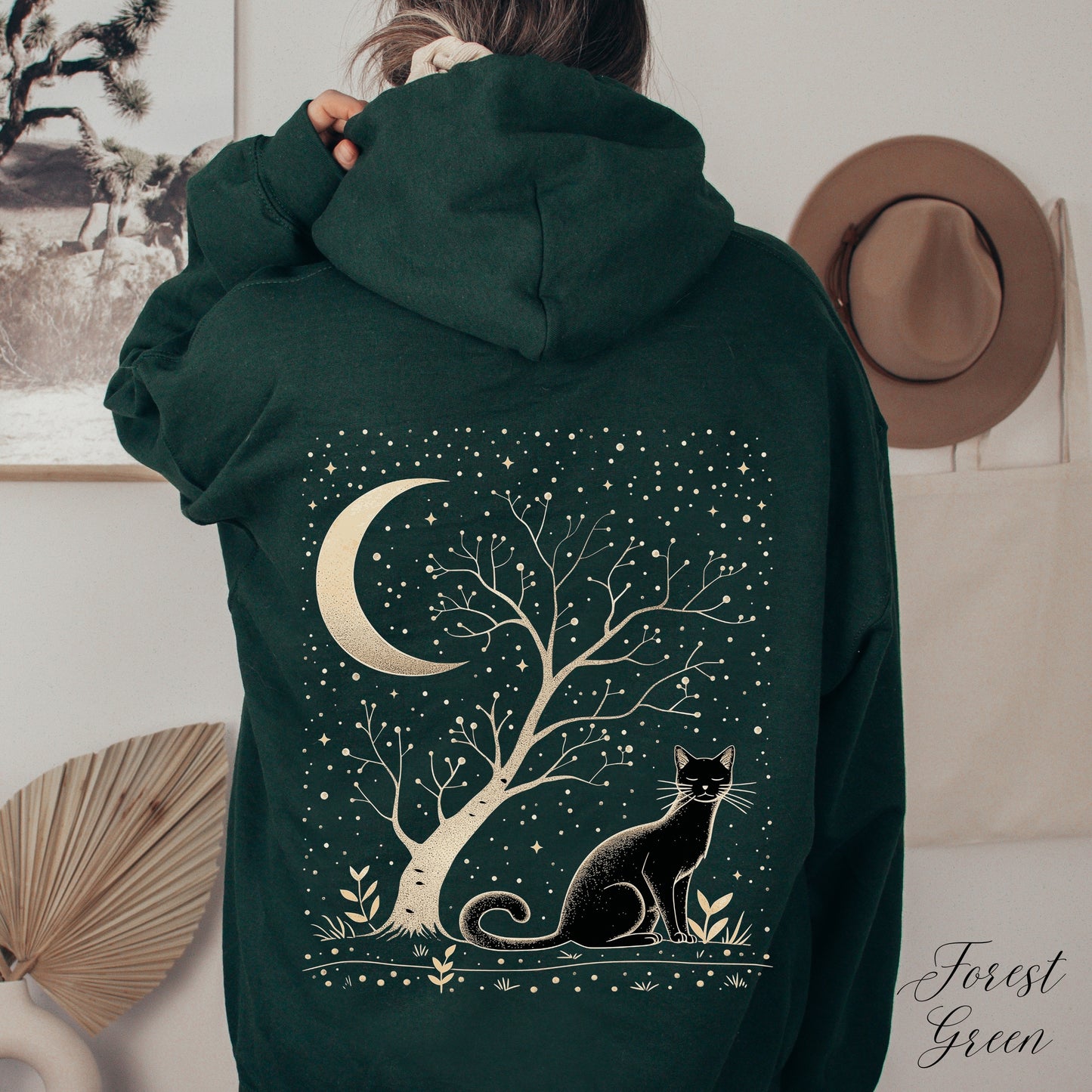 Celestial Boho Cat Hoodie - Mystical Cat Lover Sweatshirt