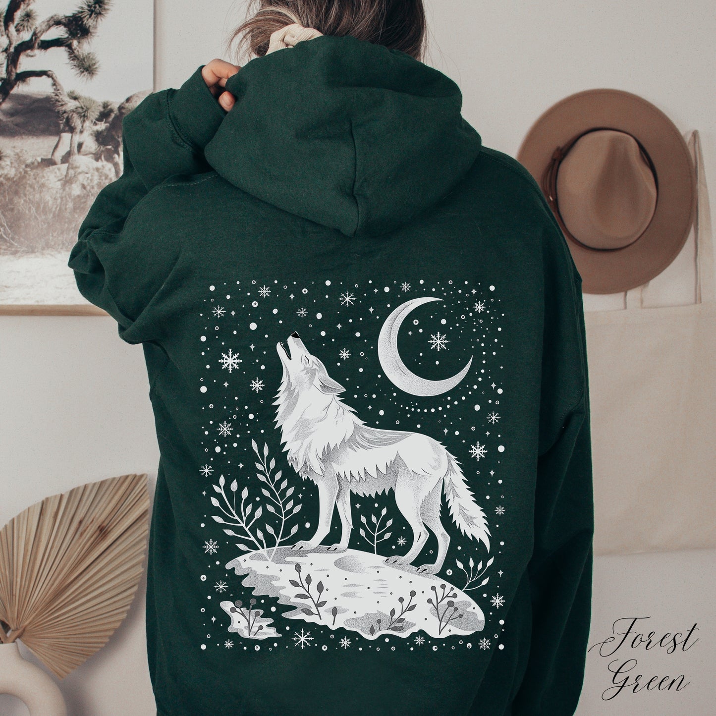 Celestial Arctic Wolf Hoodie - Mystic Moon Wolf Christmas Hoodie
