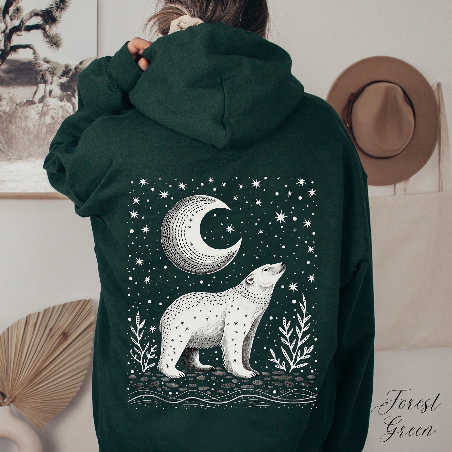 Celestial Polar Bear Hoodie - Boho Nordic Christmas Hoodie