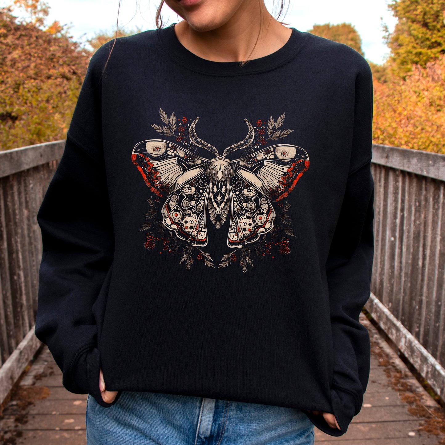 Norwegian Moth Sweatshirt - Dark Aesthetic Gothic Moth Jumper