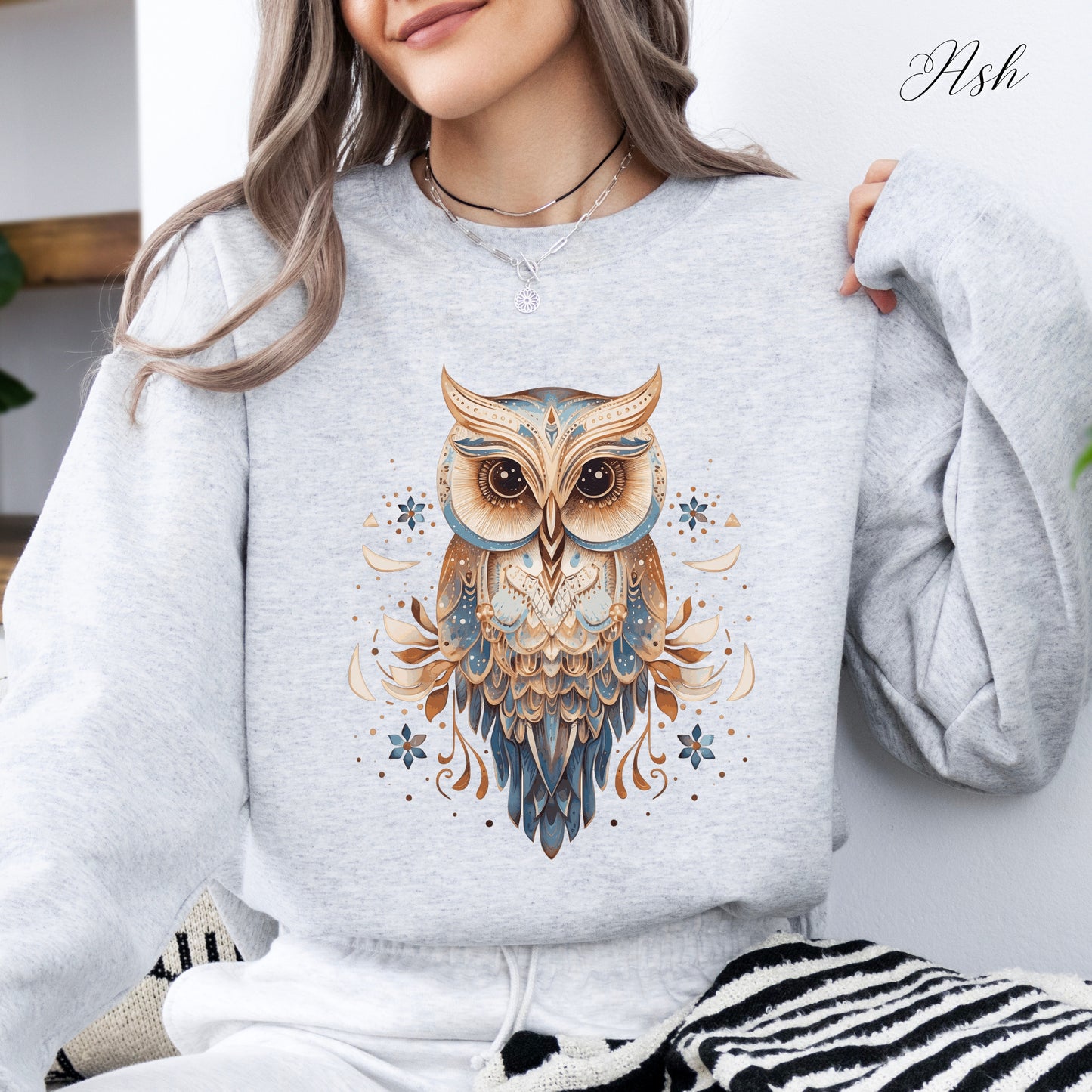 Vintage Owl Sweatshirt - Bohemian Bird Sweatshirt - Whimsical Woodland Creature Jumper
