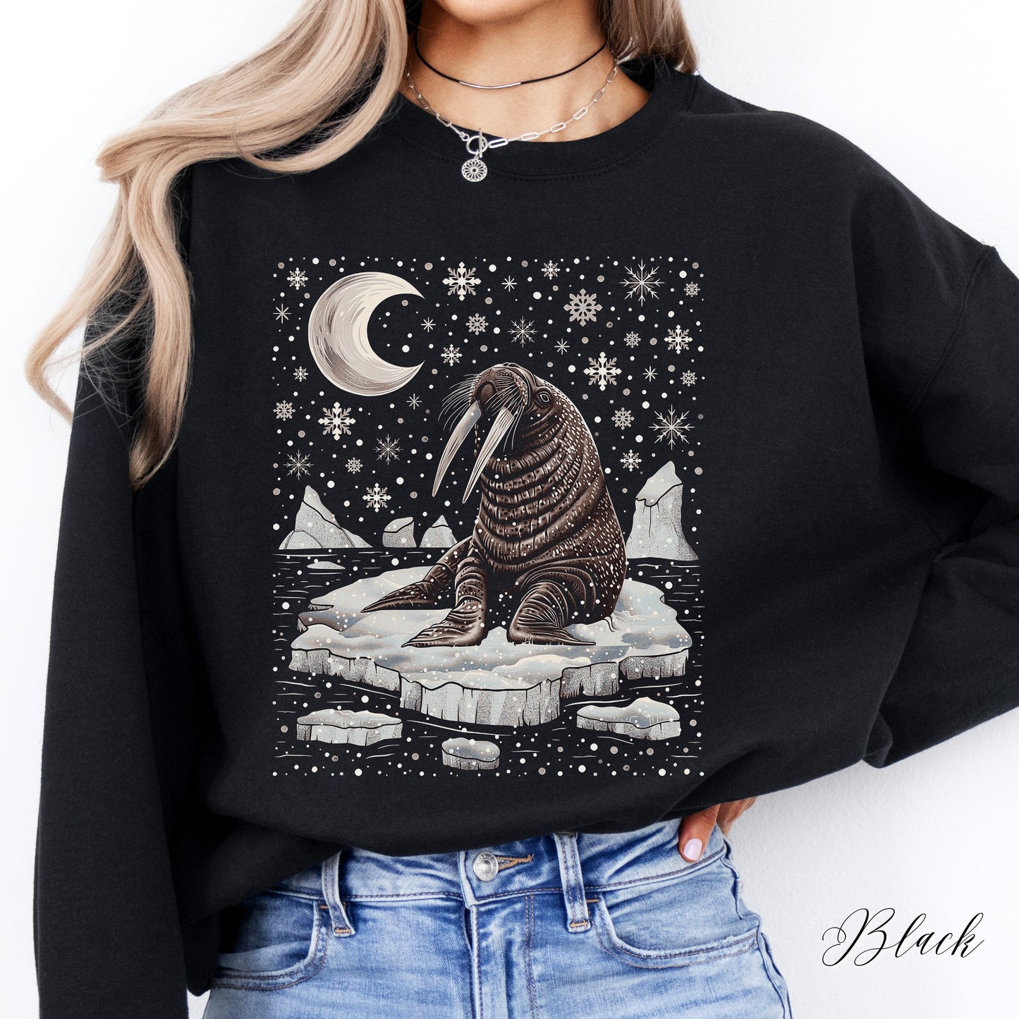 Boho Walrus Christmas Sweatshirt - Arctic Animal Winter Jumper