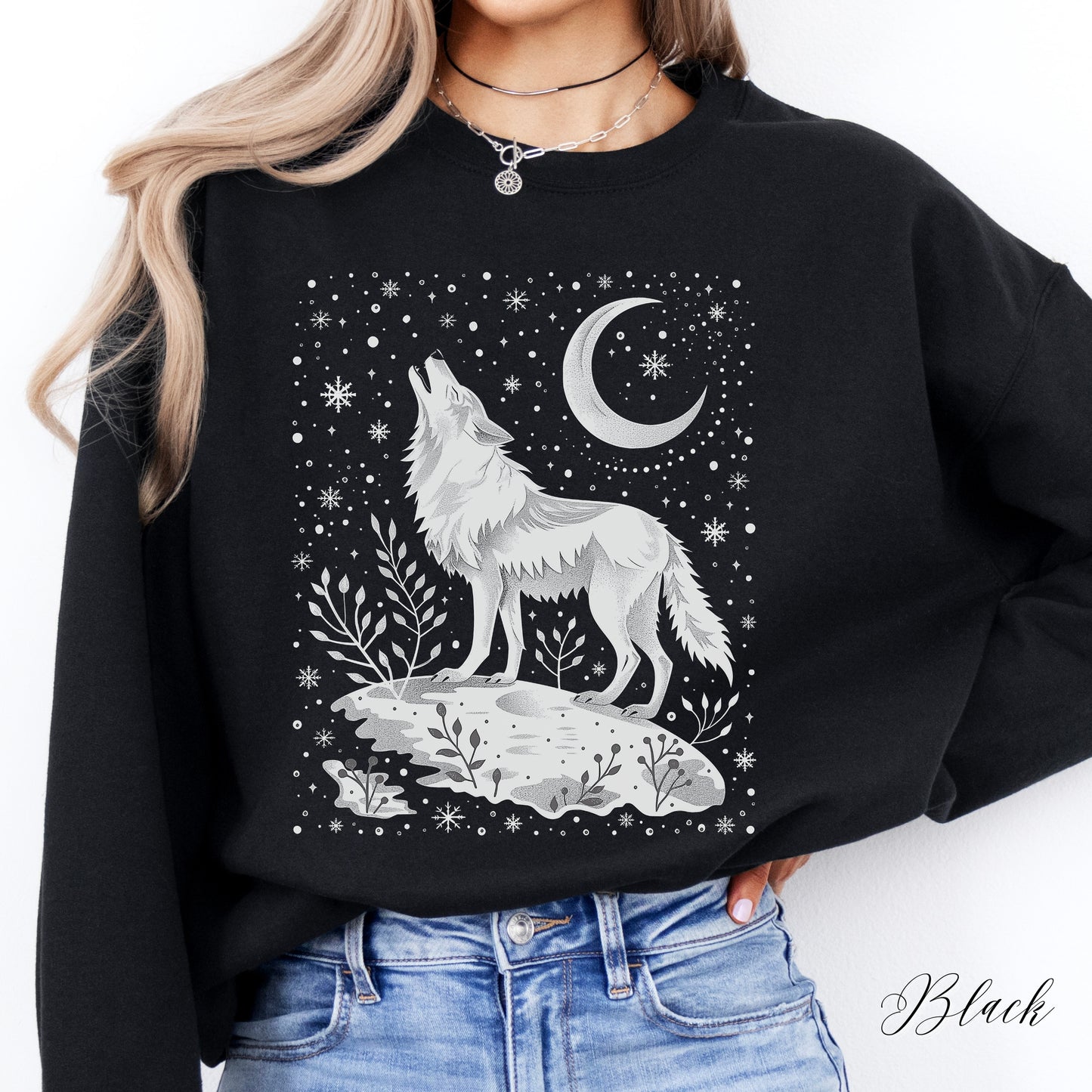 Arctic Moon Wolf Sweatshirt - Boho Christmas Sweatshirt