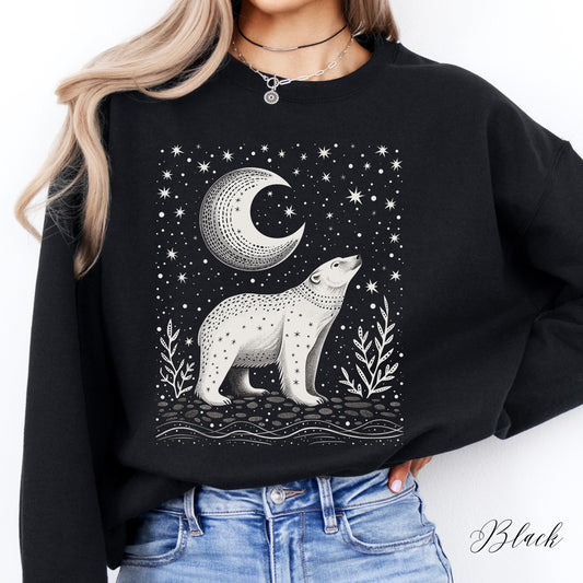 Mystic Moon and Polar Bear Sweatshirt - Nordic Animal Christmas Sweatshirt
