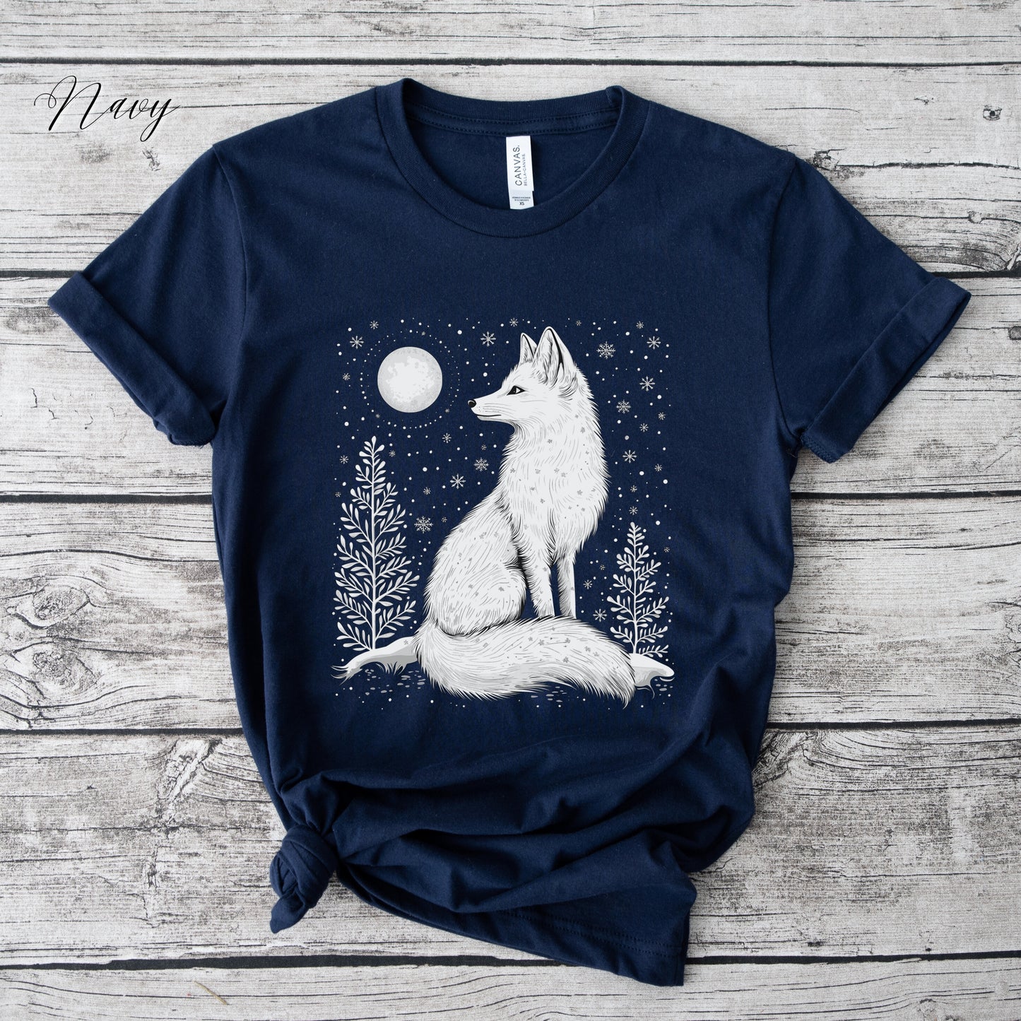 Boho Arctic Fox Shirt - Moon and White Fox Christmas Shirt