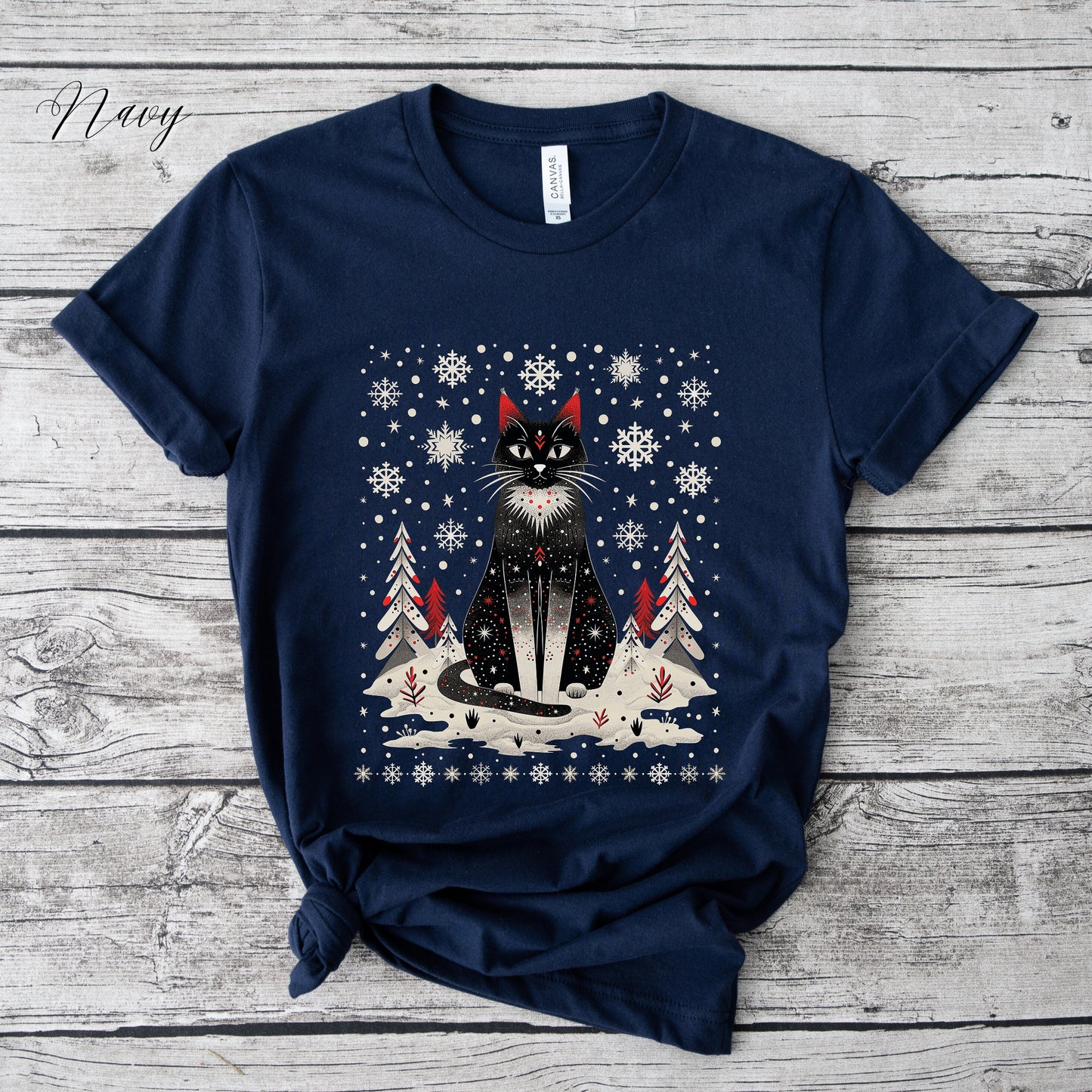 Festive Christmas Cat Shirt - Scandinavian Graphic Christmas Shirt
