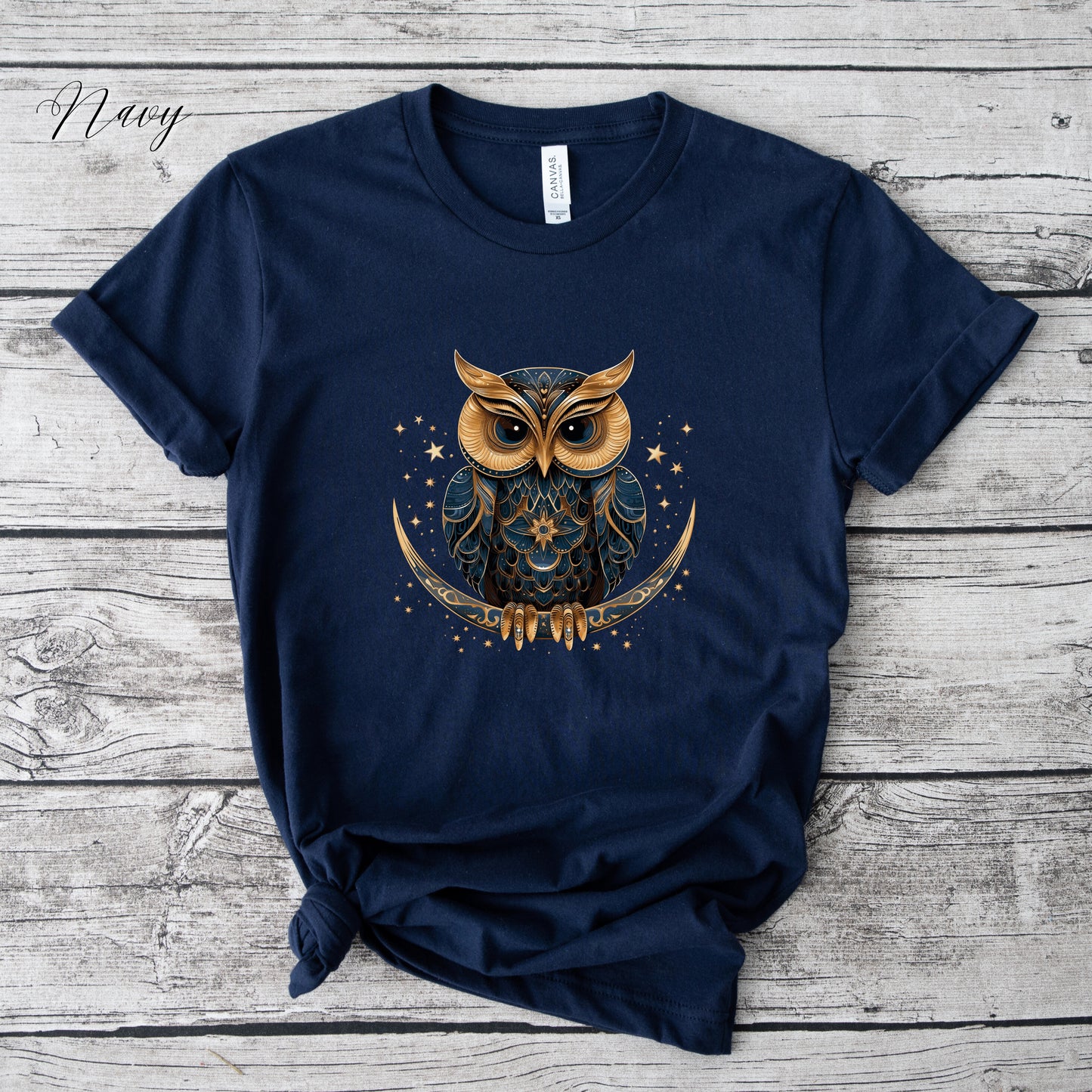 Celestial Owl Shirt - Owl on Crescent Moon Vintage Graphic Tee - Boho Shirt