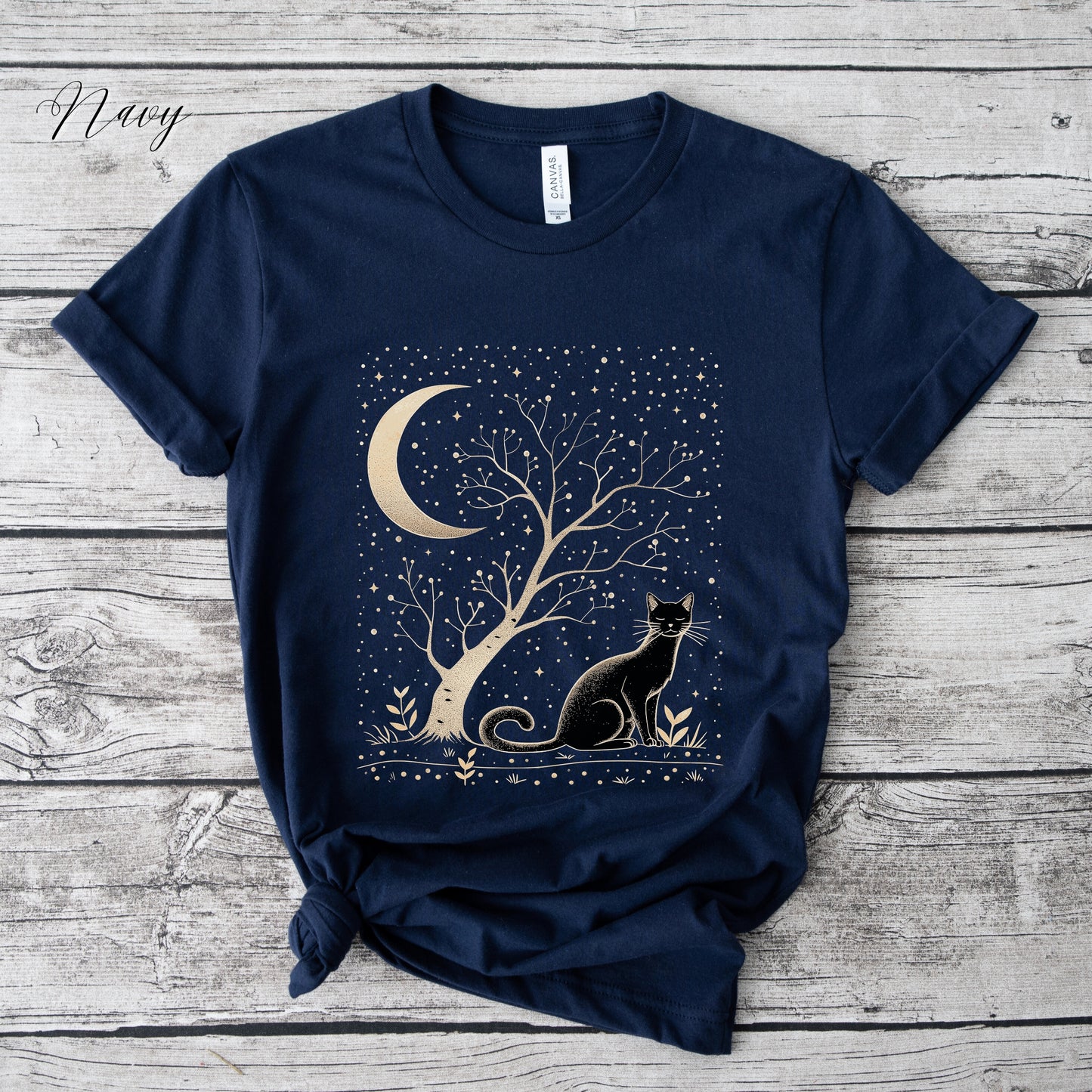 Moonlit Cat Shirt - Bohemian Moon Cat Vintage Graphic Tee