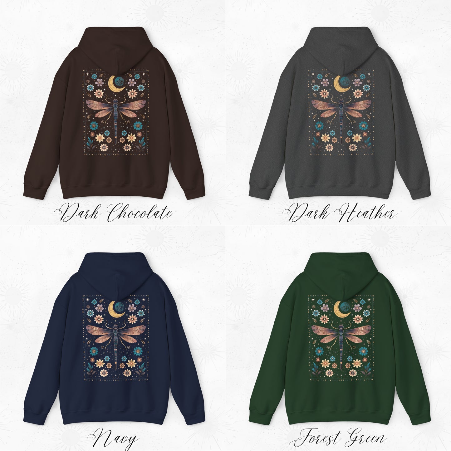 Mystical Vintage Dragonfly Hoodie - Celestial Floral Hippie and Boho Hoodie