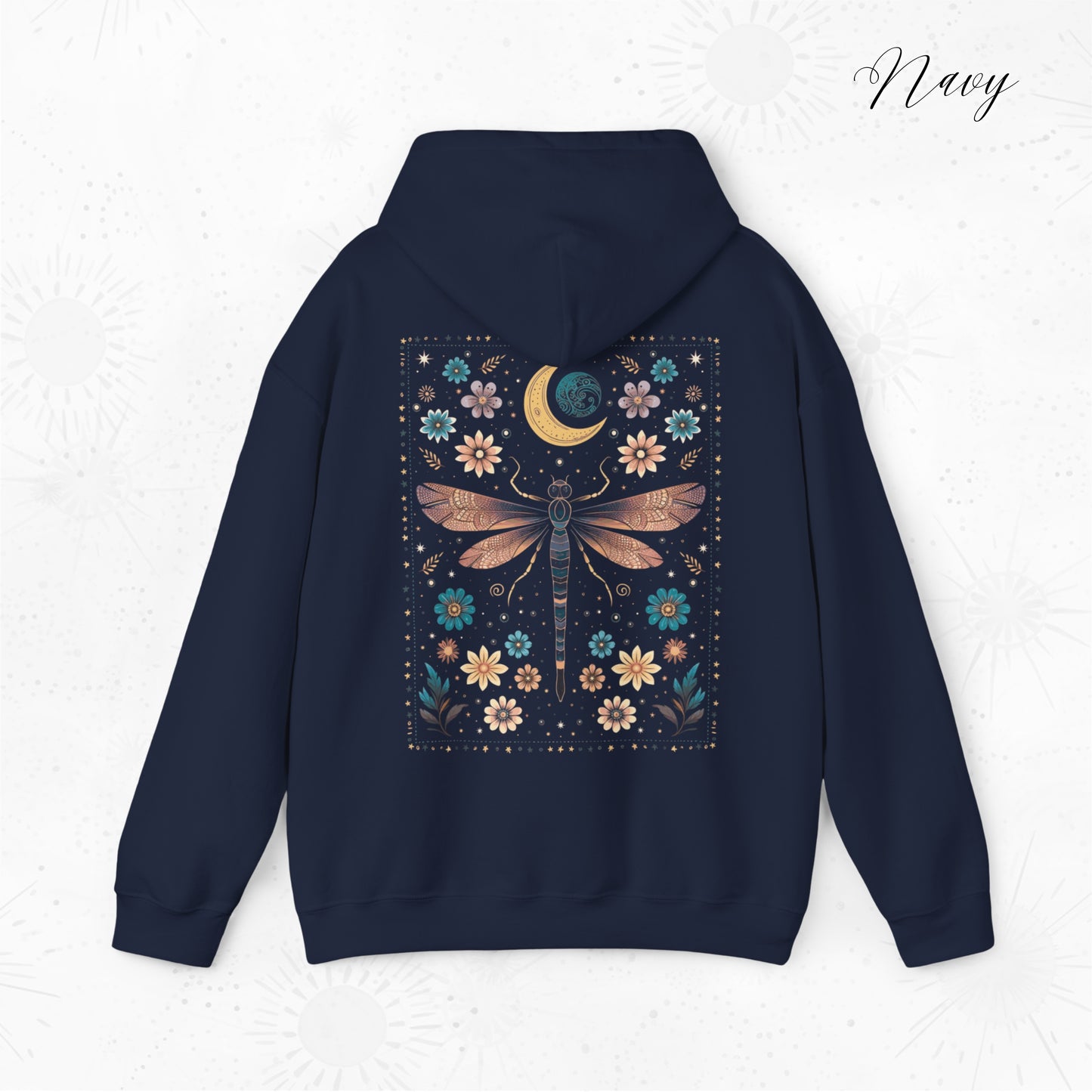 Mystical Vintage Dragonfly Hoodie - Celestial Floral Hippie and Boho Hoodie
