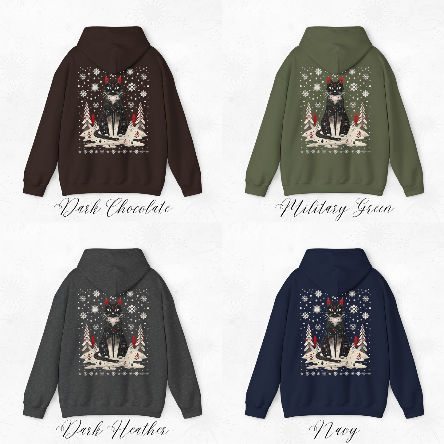 Scandinavian Christmas Cat Hoodie - Boho Christmas Hoodie