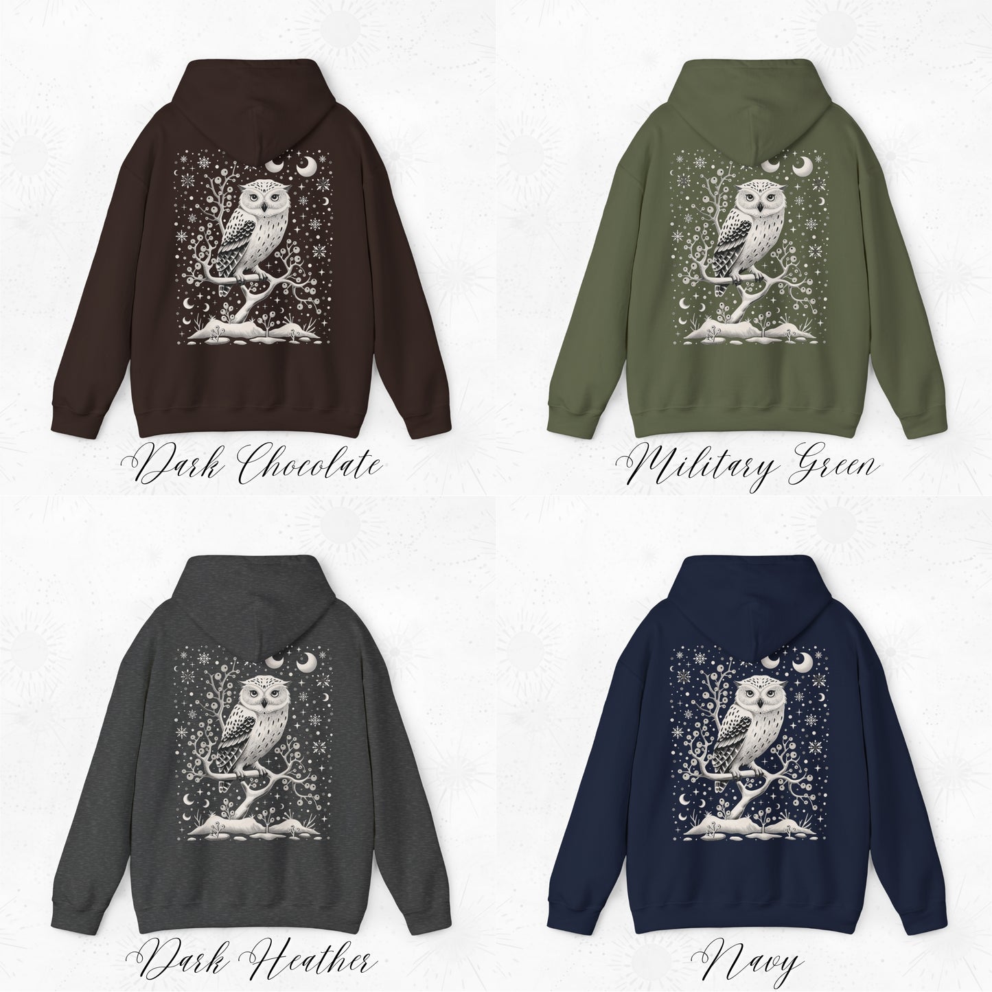 Winter Moon Owl Hoodie - Celestial Boho Christmas Hoodie