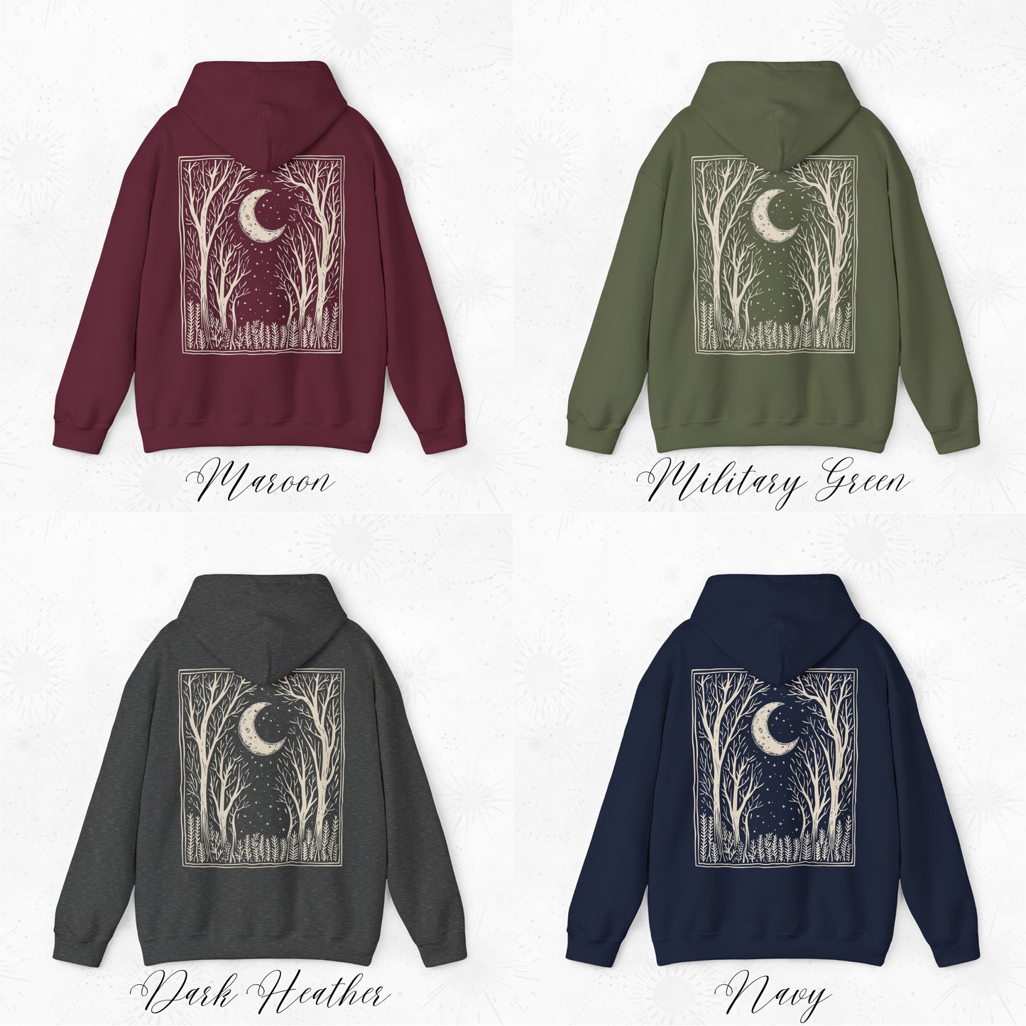 Boho Dark Forest Hoodie - Vintage Graphic Woodland and Moon Hoodie
