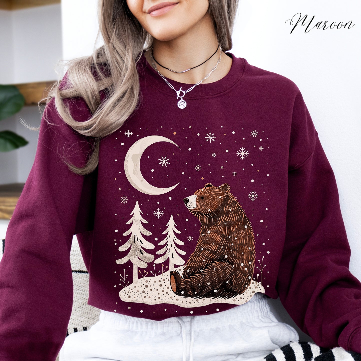Winter Moon Bear Sweatshirt - Boho Christmas Sweatshirt