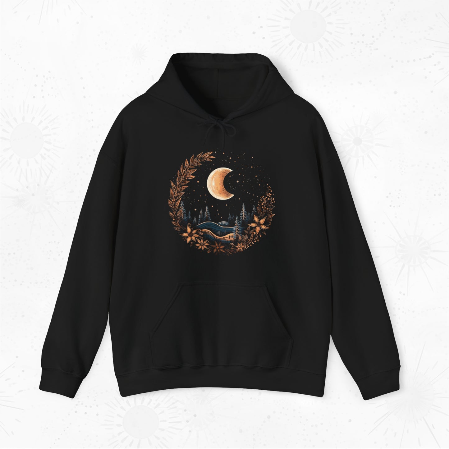 Bohemian Winter Moon Hoodie - Floral Moon Christmas Hoodie
