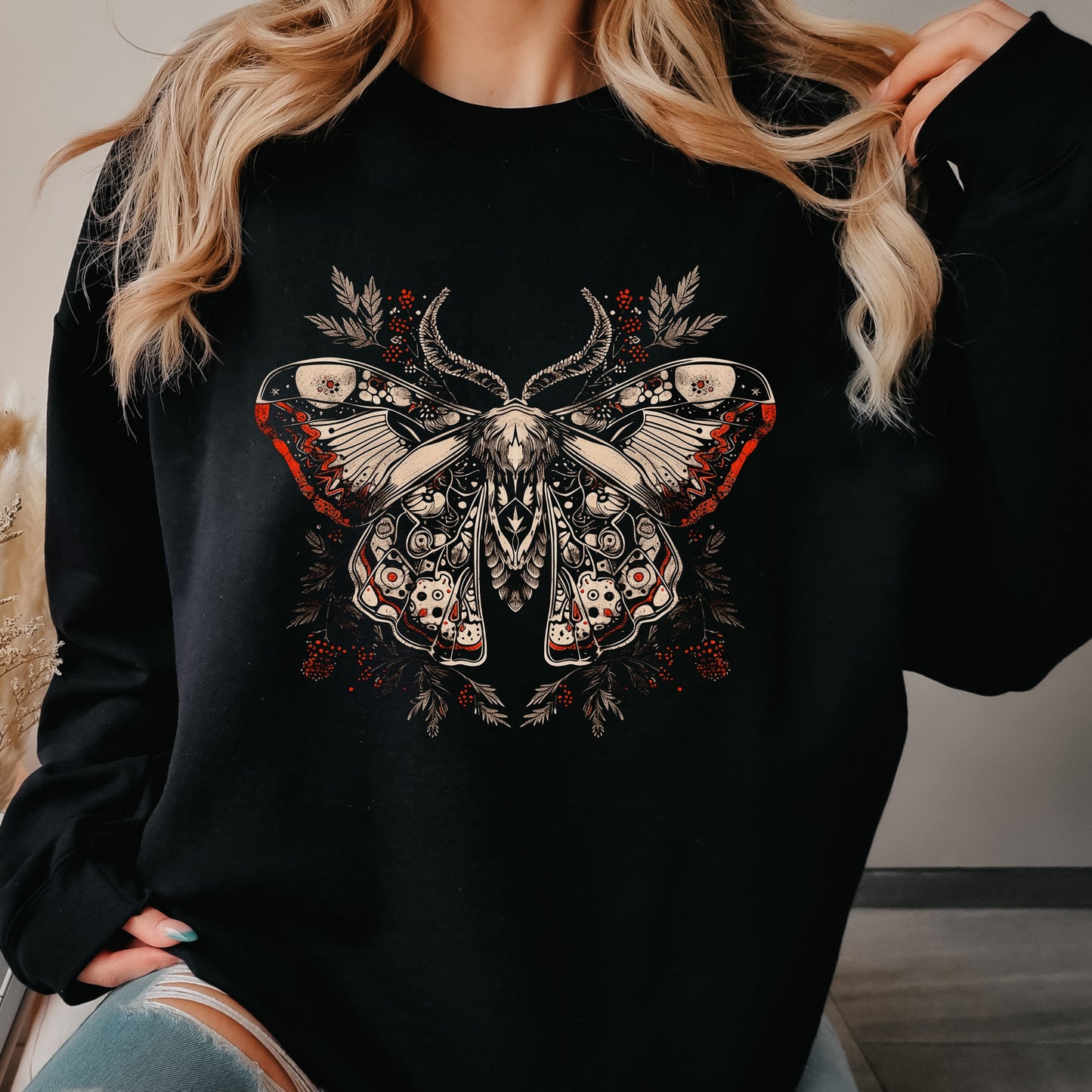 Norwegian Moth Sweatshirt - Dark Aesthetic Gothic Moth Jumper