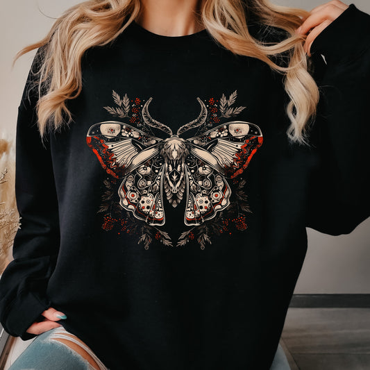 Norwegian Moth Sweatshirt - Dark Aesthetic Gothic Moth Jumper