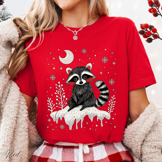 Snowy Raccoon Shirt - Cottagecore Christmas Shirt - Forest Animal Graphic Tee