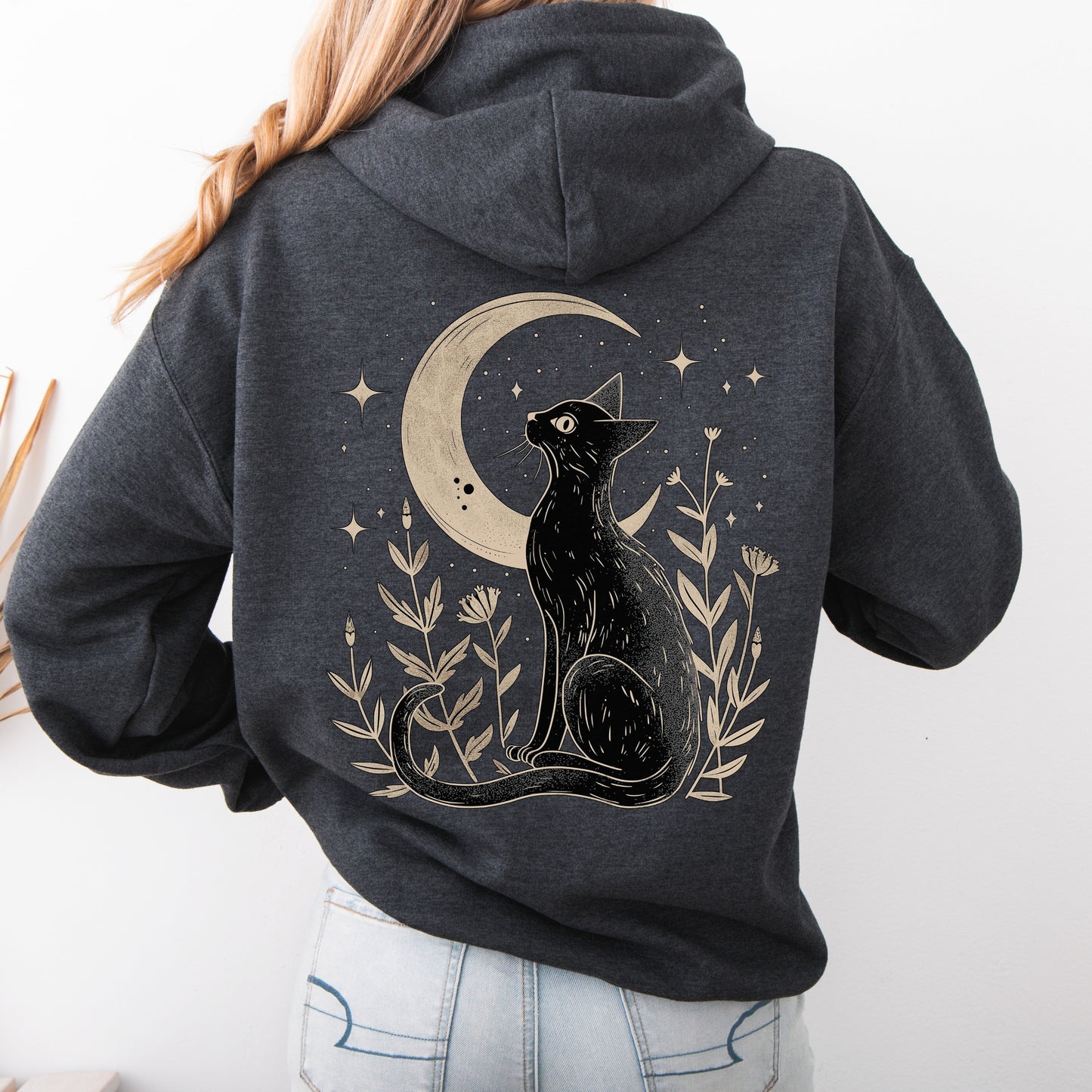 Mystic Moon Cat Hoodie - Vintage Aesthetic Boho Cat Lover Hoodie
