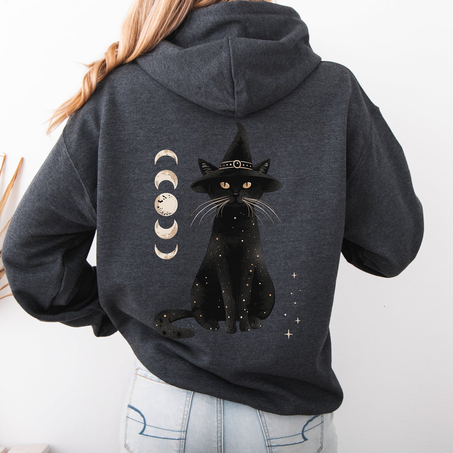 Halloween Cat Hoodie - Witch Cat Sweatshirt - Moon Cat Halloween Hoodie