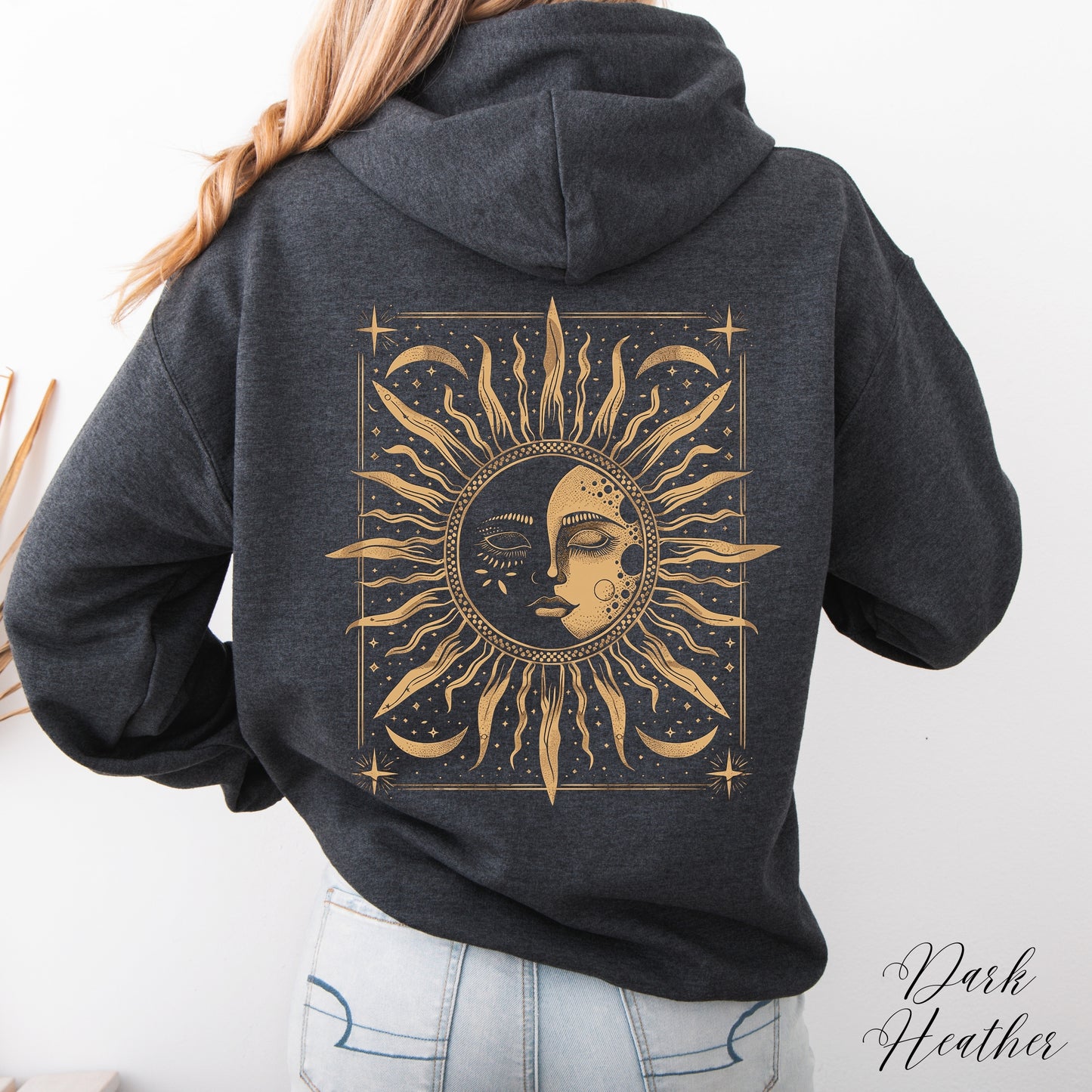 Hippie Sun and Moon Hoodie - Bohemian Vintage Graphic Hoodie