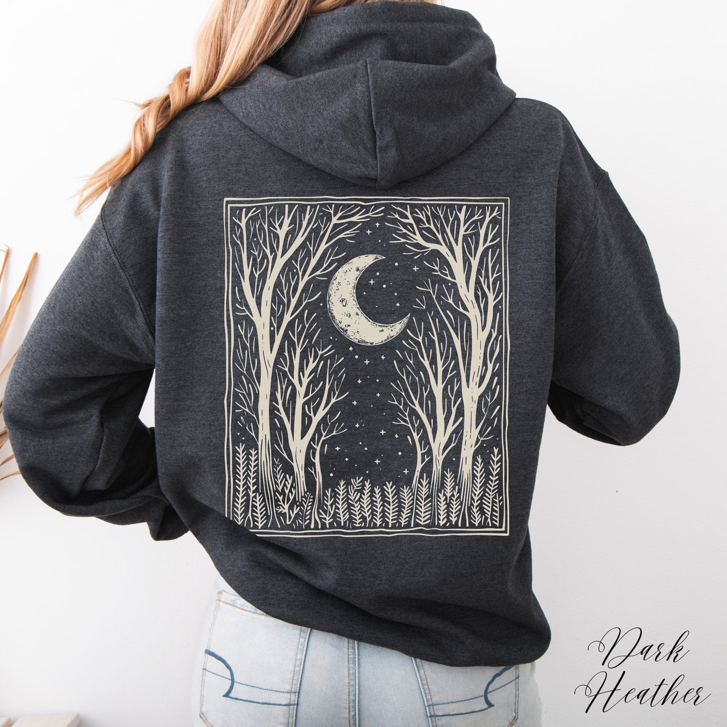Boho Dark Forest Hoodie - Vintage Graphic Woodland and Moon Hoodie