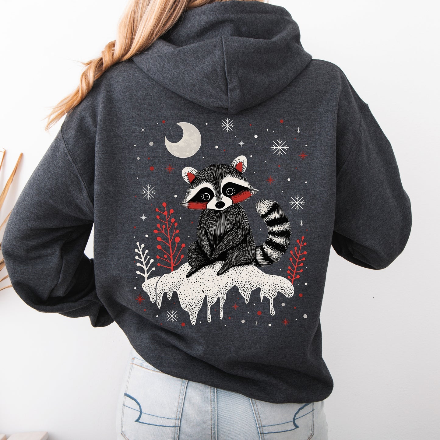 Festive Raccoon Hoodie - Christmas Hoodie - Winter Holiday Animal Hoodie