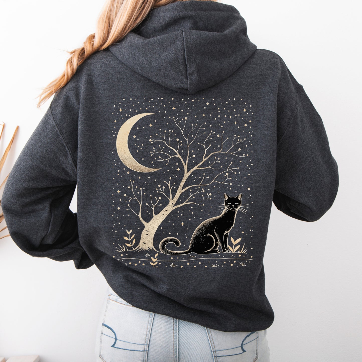 Celestial Boho Cat Hoodie - Mystical Cat Lover Sweatshirt