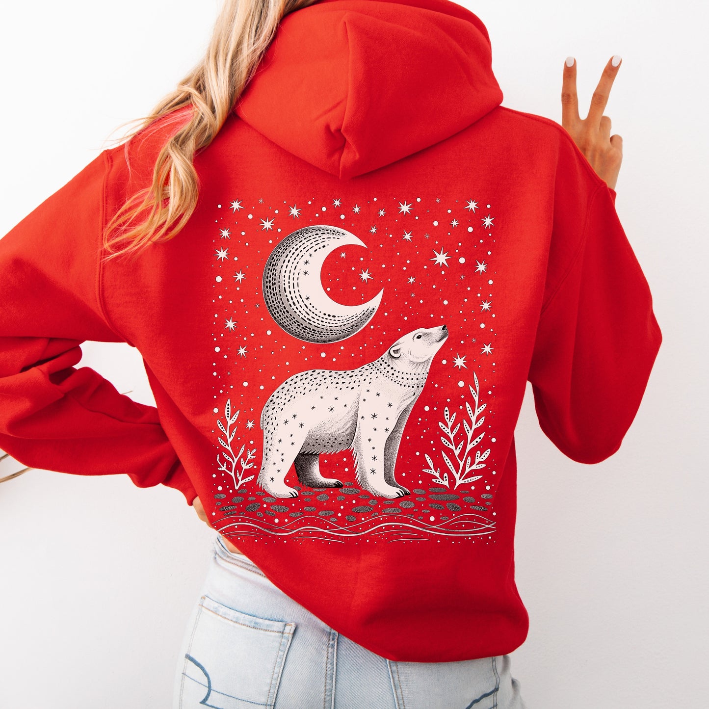 Celestial Polar Bear Hoodie - Boho Nordic Christmas Hoodie